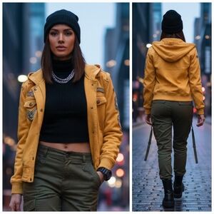 COOGI M Contemporary Indie Sleeze Streetwear Military Patchwork Knit Jacket